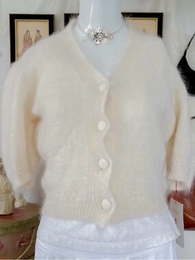Romantic coquette minimalist timeless chic French girly mohair blend cardigan